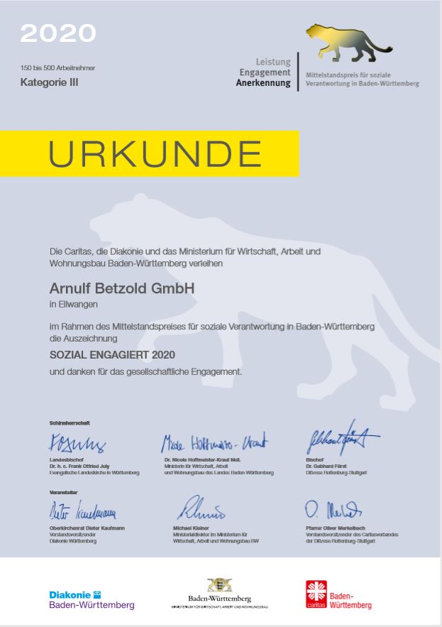 Auszeichnung Mittelstandspreis für soziale Verantwortung
