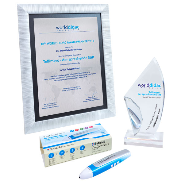 2018 Auszeichnung mit dem Worlddidac Award für den Digitalstift  Tellimero