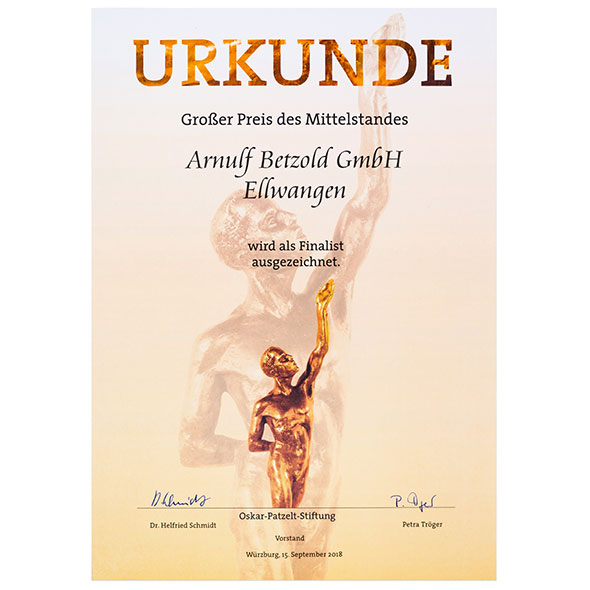 2018 Auszeichnung-Finalist grosser Preis des Mittelstandes Oskar Patzelt Stiftung 2018