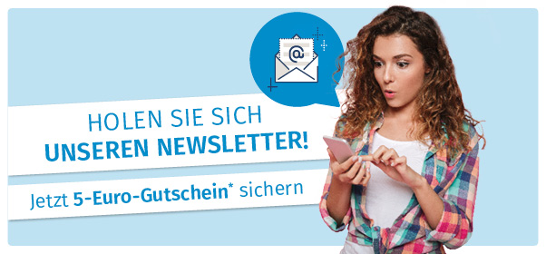 Holen Sie sich unseren Newsletter! Person liest Newsletter am Smartphone
