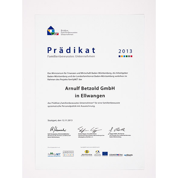 2013 Prädikat – Familienbewusstes Unternehmen
