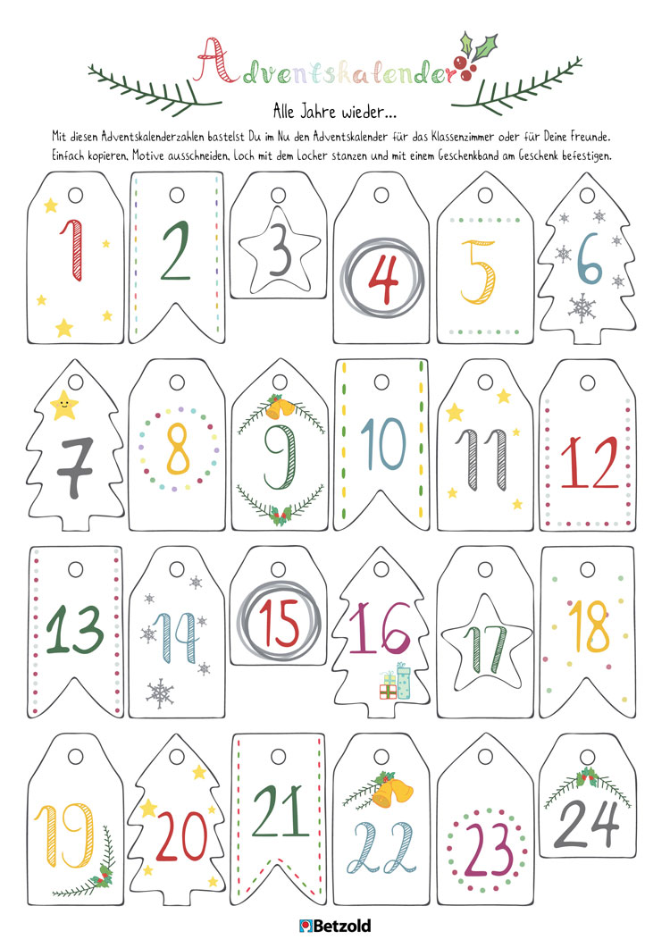 Adventskalender-Etiketten zum Ausdrucken