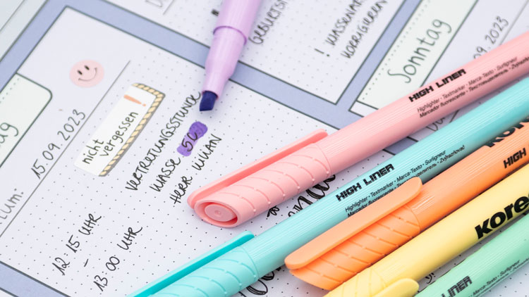 Textmarker in Pastellfarben