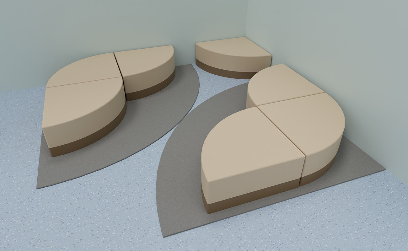 Bewegungsraum Bewegungsdschungel Sitzecke Bewegungsraum Bewegungsdschungel Sitzecke mit Viertelkreissofas und Viertelkreisteppichen