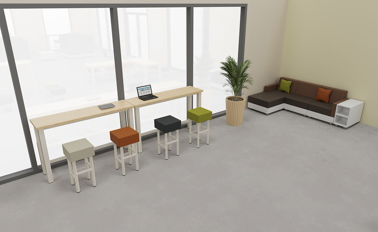 Co-Learning Space LernAtelier Co-Learning Space LernAtelier Ecke mit essBar Hochtischen, essBar Hochhockern und Chillo Sofa