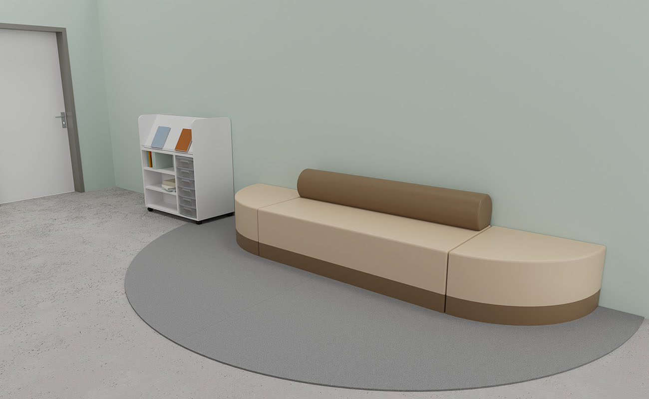 Klassenzimmer Lern-Nest Leseecke mit Chillo Sofa und modularem Lesewagen