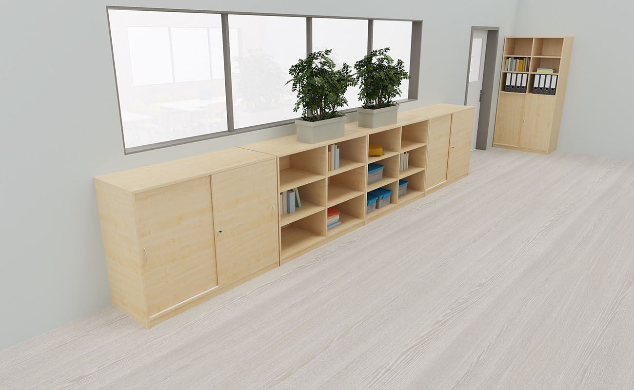 Klassenzimmer Lernraum Klassenzimmer Lernraum Ecke mit Flexeoregalen und Stauraum