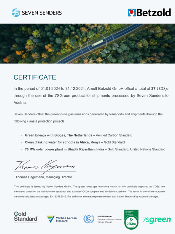 Seven Senders Green Certificate 2024