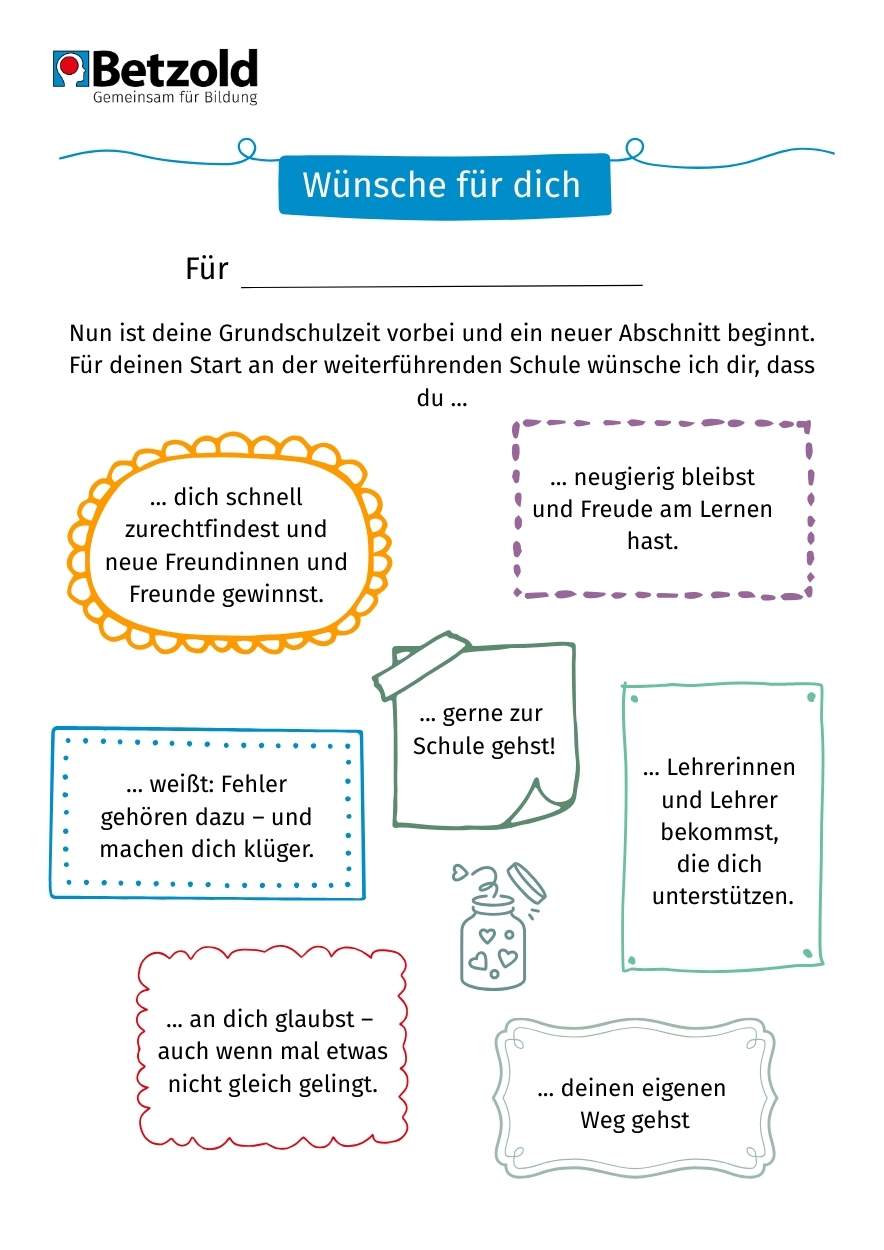Wünsche zum Abschied von der Volksschule