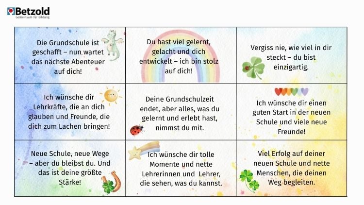 Abschied von der Volksschule: Sprüche
