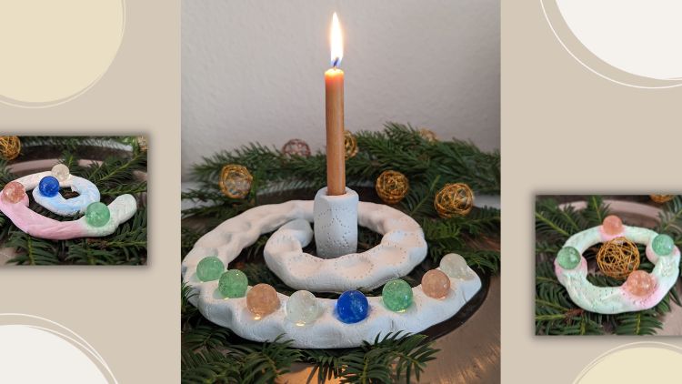 Eine Adventsspirale aus lufttrocknender Modelliermasse ist eine konsumfreie und achtsame Alternative zu regulären Adventskalendern.