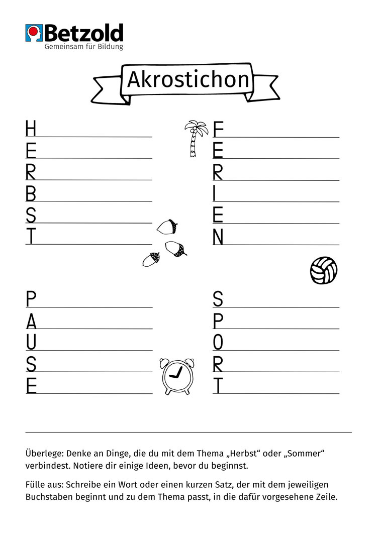 Akrostichon Arbeitsblatt