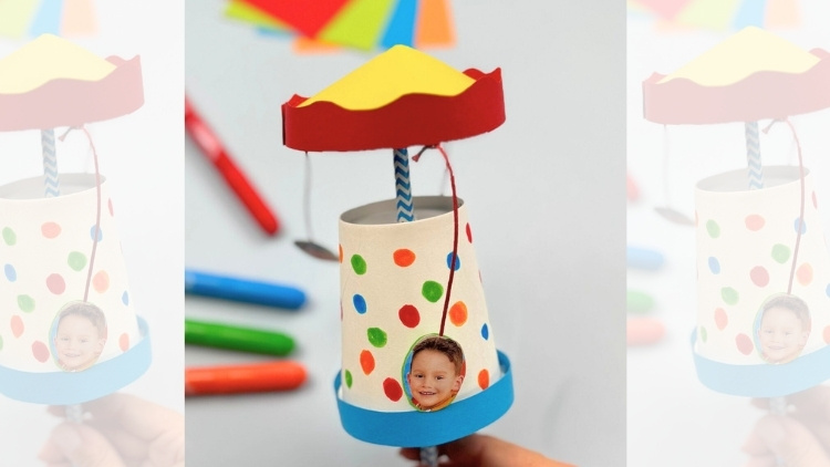 Karussell aus einem Pappbecher gebastelt