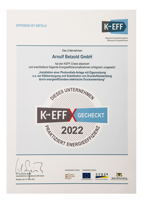 Urkunde KEFF Auszeichnung 2022