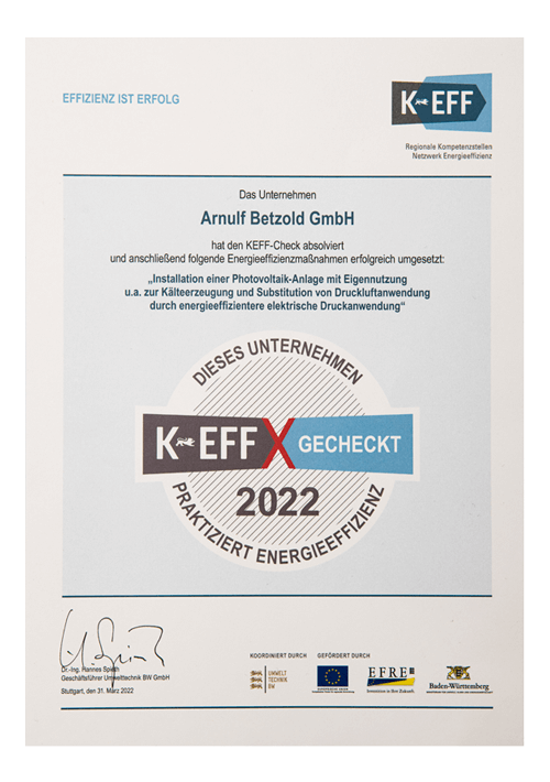 Urkunde KEFF Auszeichnung 2022
