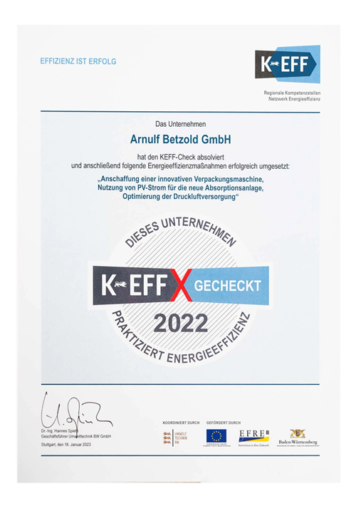 Urkunde KEFF Auszeichnung 2022