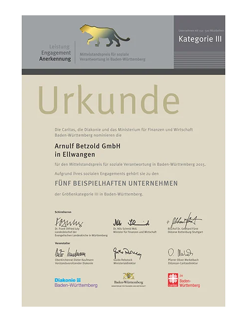 Nominierung zum Mittelstandpreis für soziale Verantwortung 2015