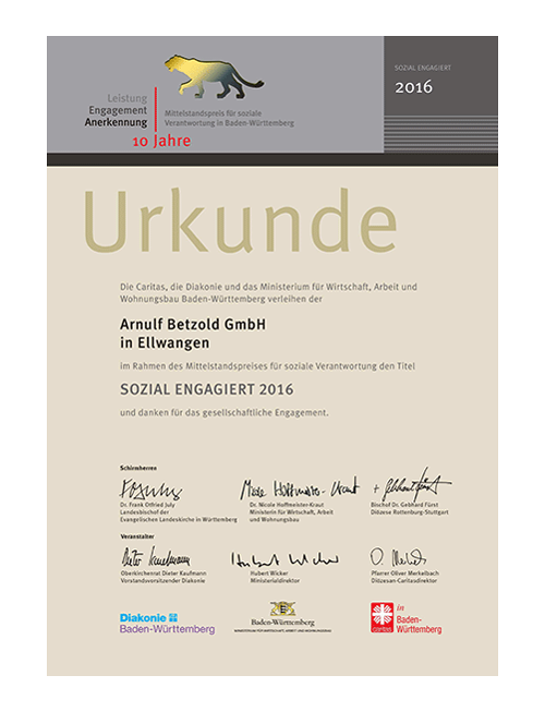 Urkunde Sozial Engagiert Auszeichnung 2016