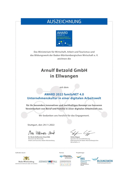 Urkunde familyNET-4.0  Award 2022