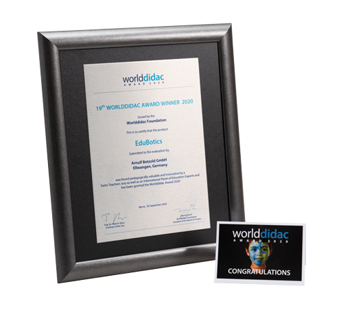 Urkunde Worlddidac Award 2020 EduBotics