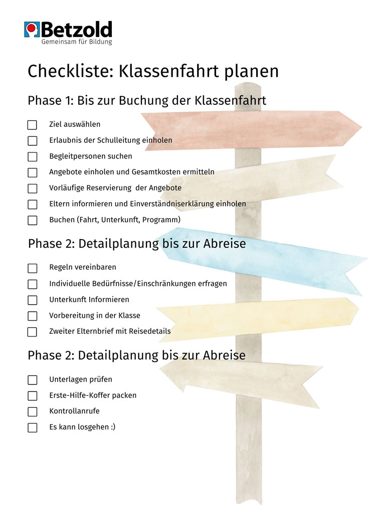 Checkliste Klassenfahrt