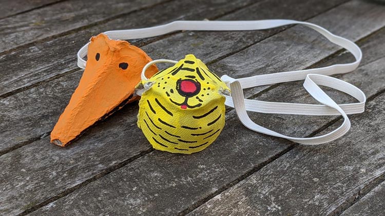 Tigernase und Schnabel aus Eierkarton gebastelt.