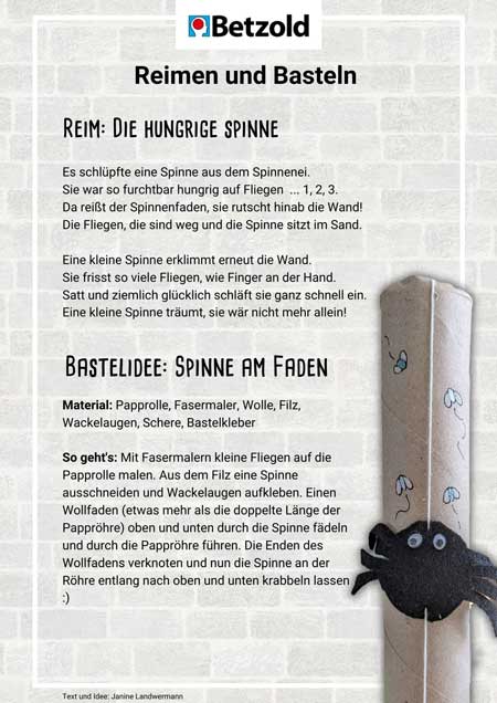 Frühlingshafte Spinnen, Reim und Bastelidee in einem - als Download im Betzold Blog