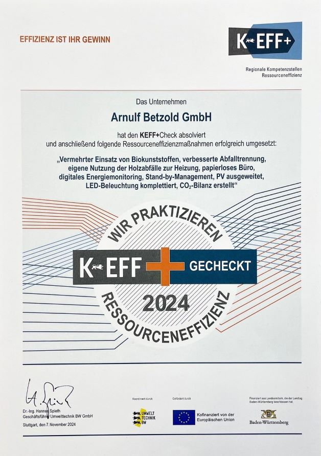 KEFF-Awards Urkunde für Energieeffizienz in Baden-Württemberg