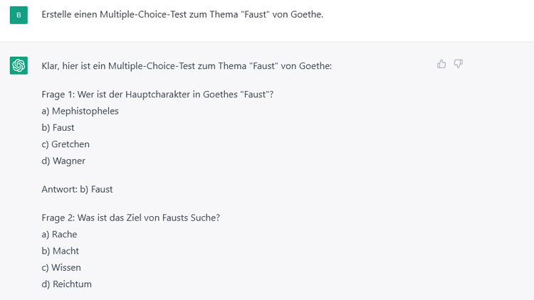 Multiple Choice-Test mit ChatgGPT erstellt