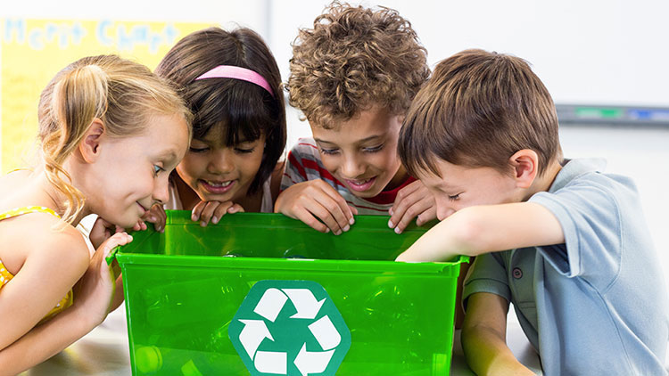 Schüler helfen beim recyclen