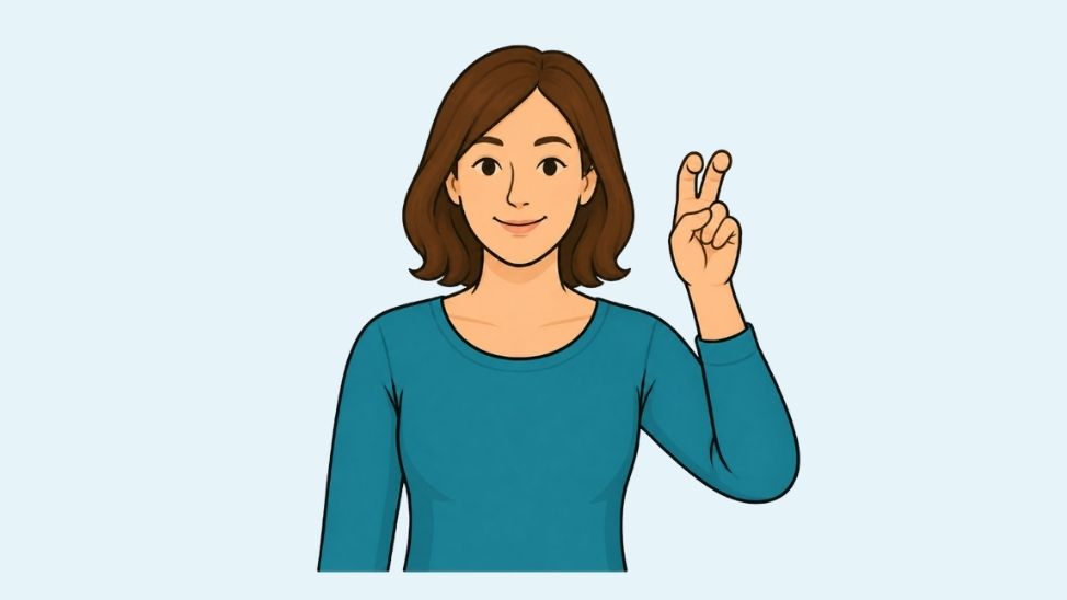 Frau krümmt Zeige- und Mittelfinger
