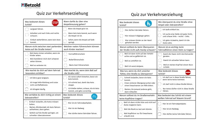 Quiz zur Verkehrserziehung in der Volksschule