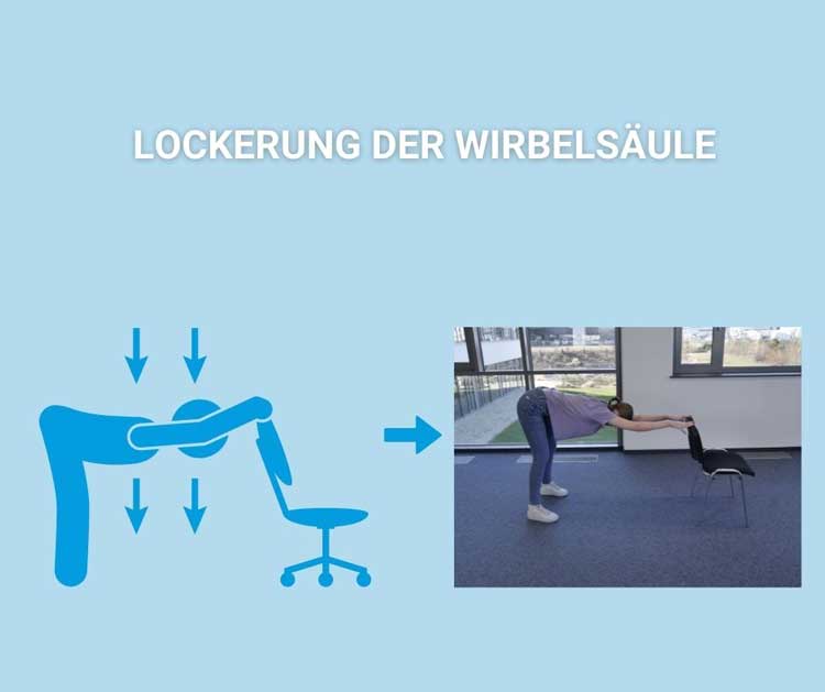 Eine komplette Lockerung der Wirbelsäule lässt sich schnell mit einem Tisch oder einem Stuhl als Übung durchführen.