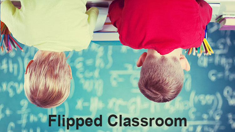 Bild zweier Schüler und Aufschrift Flipped Classroom