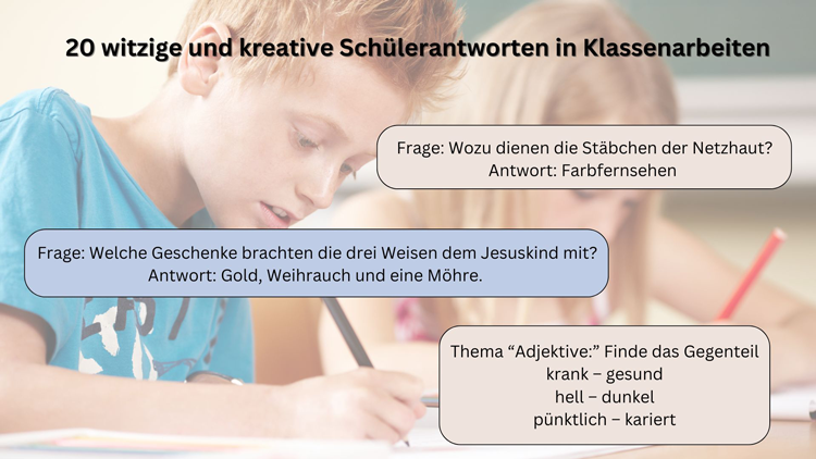 Schüler schreiben etwas, davor sind Schülerzitate aus Klassenarbeiten zu sehen