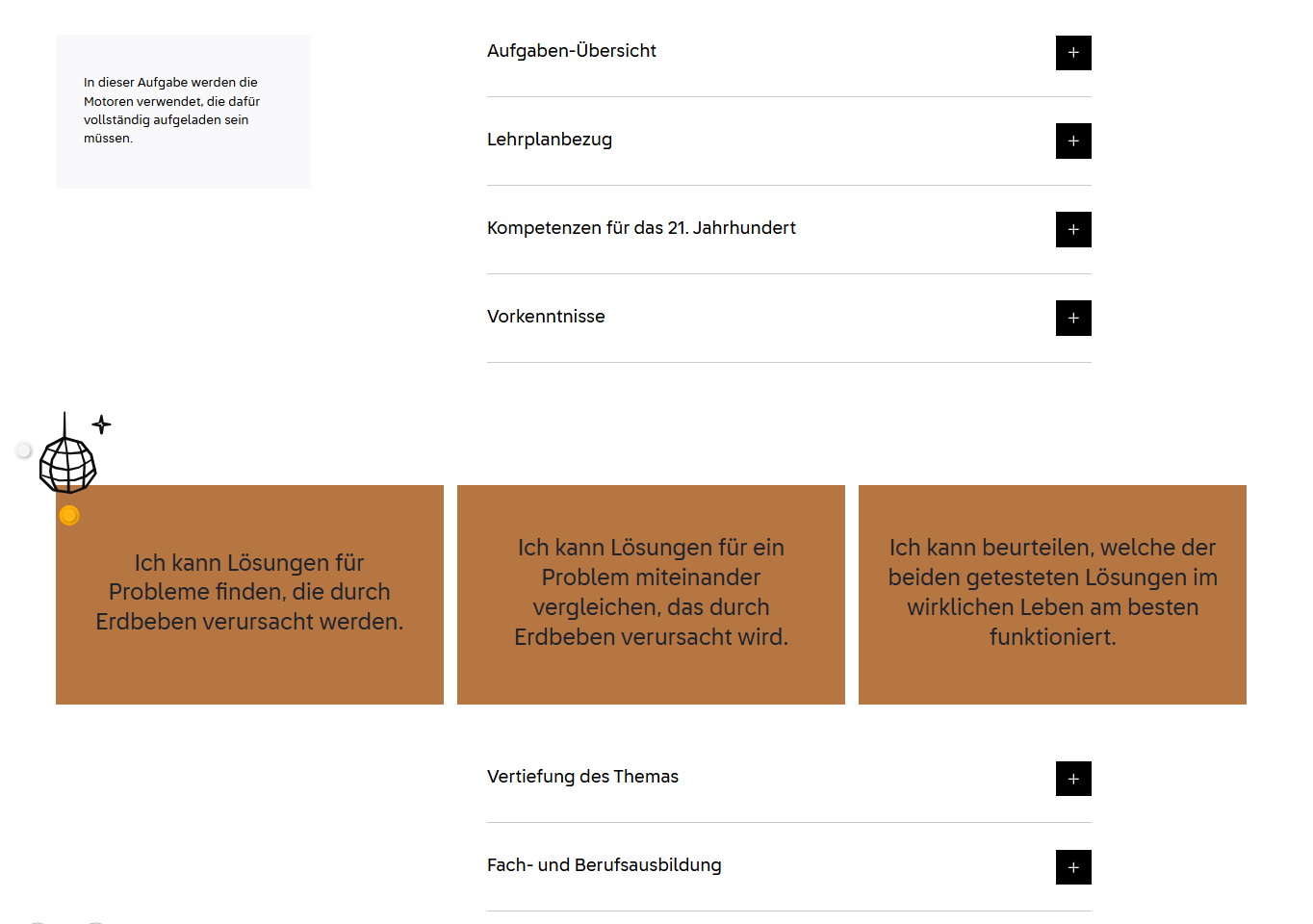 Screenshot der Aufgabe Limonaden-Stand im Epizentrum mit weiterführenden Informationen