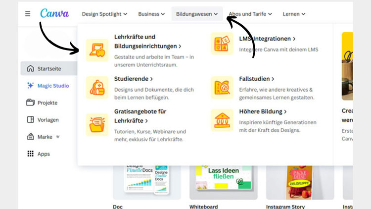 Anmeldung als Lehrkraft bei Canva