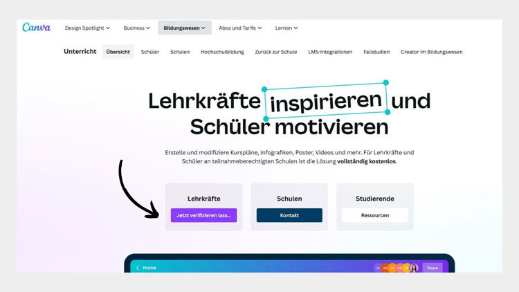 Bei Canva als Lehrkraft anmelden
