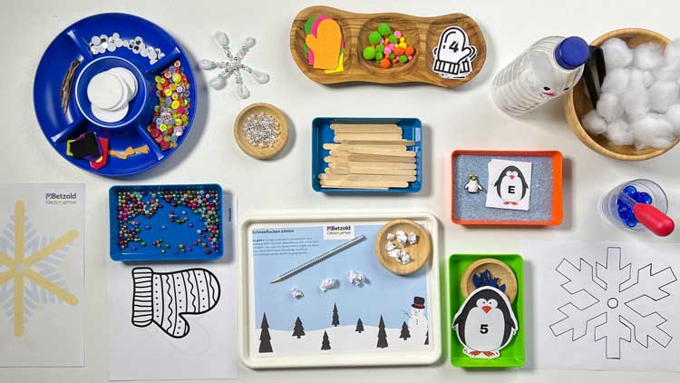 Viele winterliche Inspirationen für die Arbeit mit dem Aktionstablett in Kindergarten und Kita.