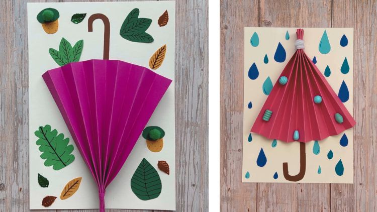 Aus Tonpapier und Klebestift entsteht schnell eine herbstliche Deko in Form eines Regenschirms.