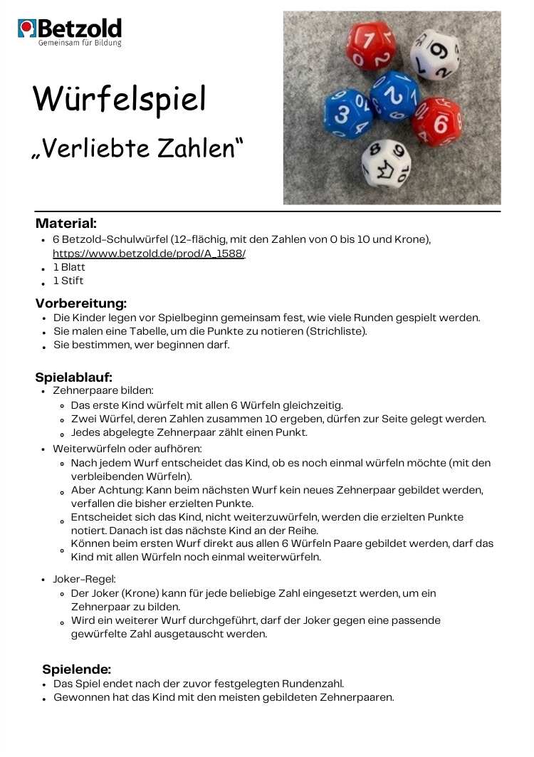 Würfelspiel zu verliebteb Zahlen