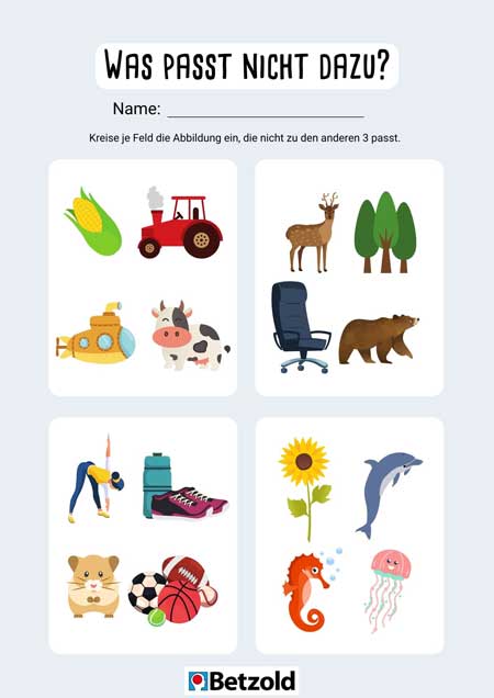 Arbeitsblatt: Was passt nicht dazu?