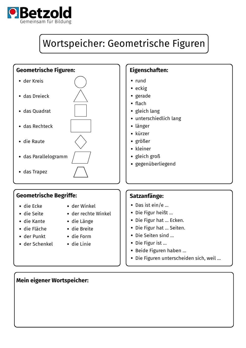 Wortspeicher: Geometrische Figuren