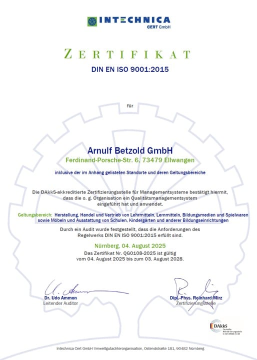 Zertifikat für Betzold ISO 9001 2025