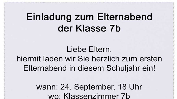 Beispiel-Einladung zum Elternabend