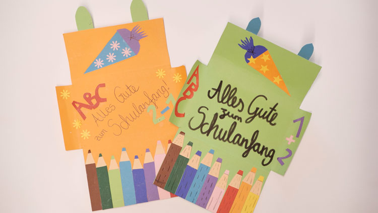 Gebastelte Karten zur Einschulung