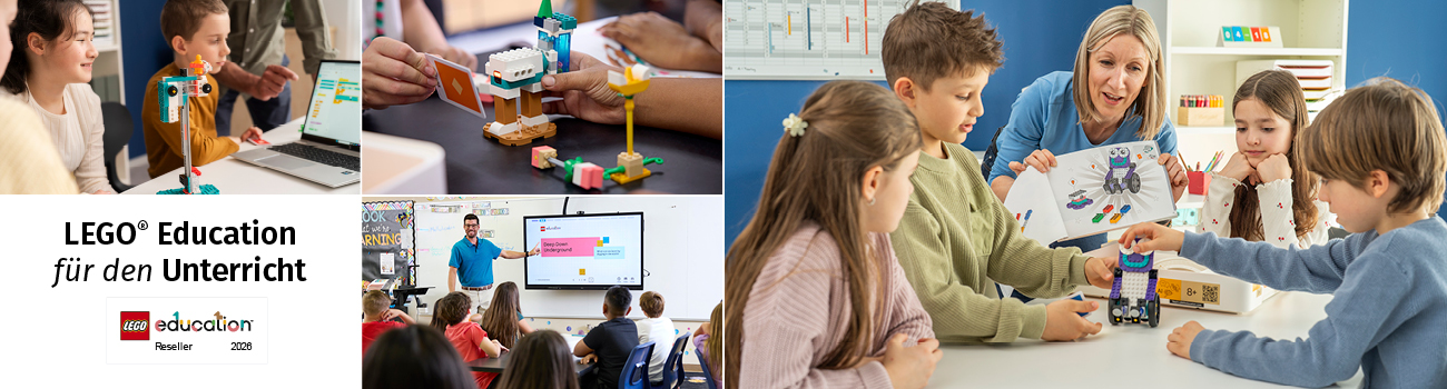 Banner mit verschiedenen Unterrichtsszenen zu LEGO® Education für den Unterricht