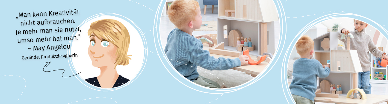Kinder spielen mit Puppenstube