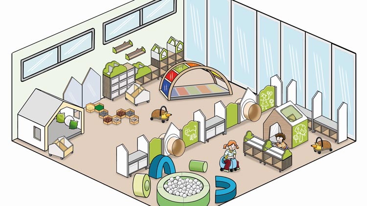 Raumplan für einen Sinnesraum von Betzold Kindergarten.